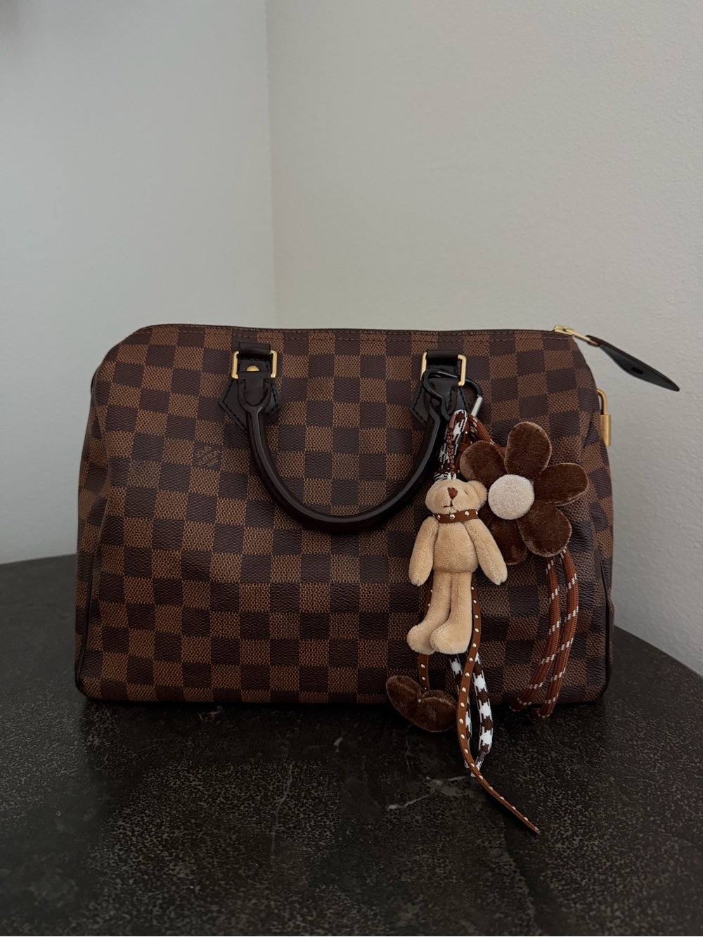 Louis Vuitton Damier Ebene Brown Speedy 30 Satchel Red Interior - Pre-Loved